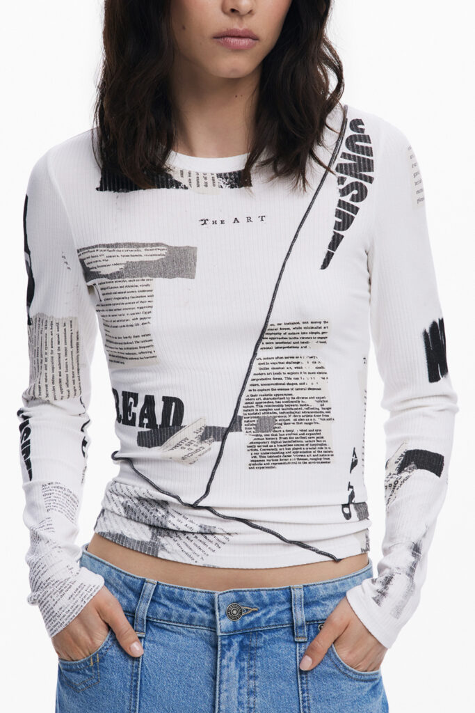 DESIGUAL DAMEN LANGARM T-SHIRT WEISS