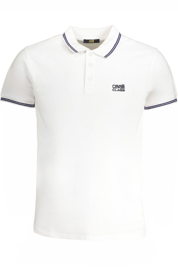 CAVALLI CLASS MEN'S WHITE SHORT SLEEVED POLO SHIRT QXT64YKB002_BIWHITEB